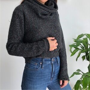 By Corpus dark gray speckled cowl turtleneck chunky knit oversized sweater top